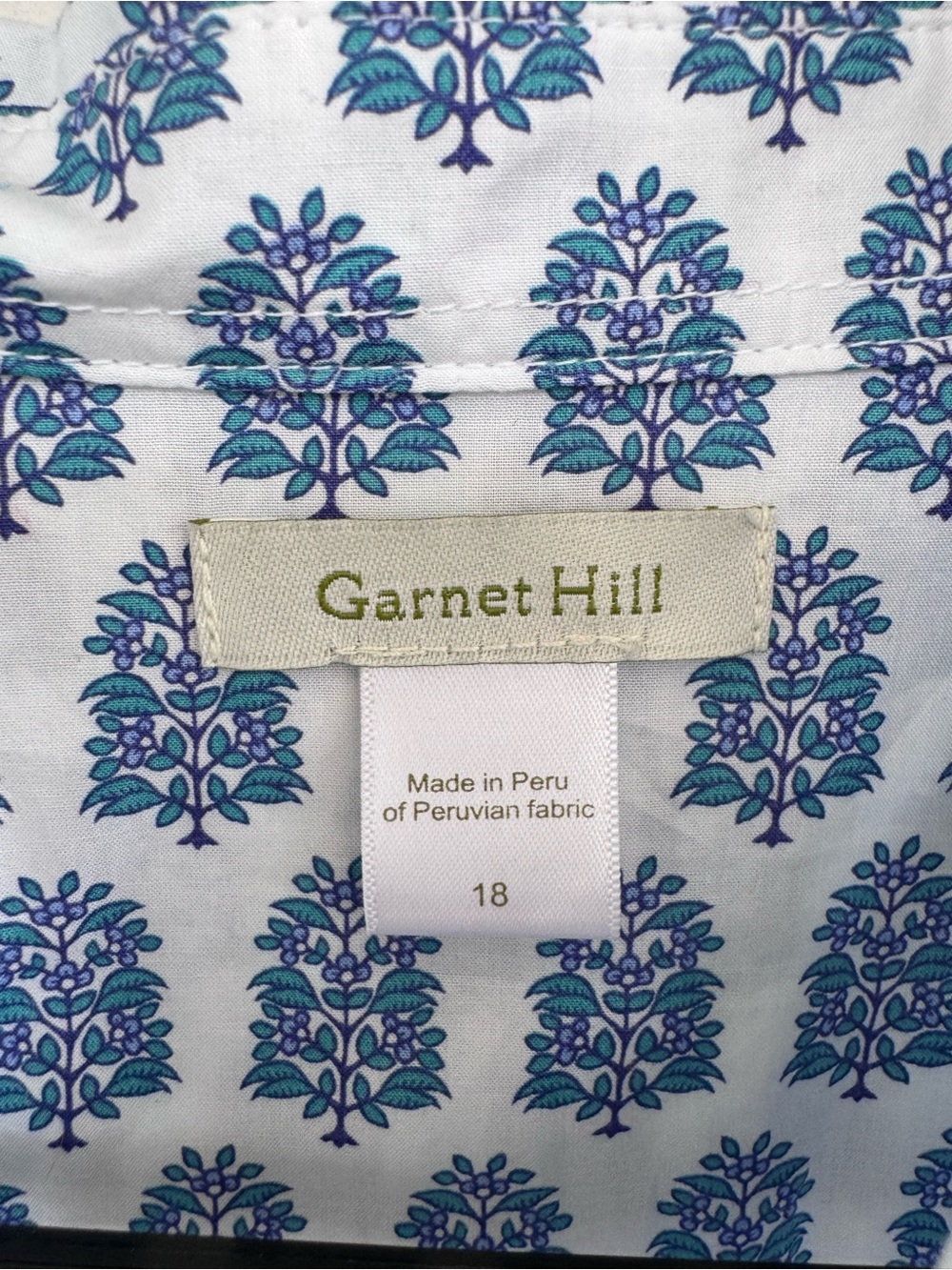 Garnet Hill Pima Cotton Tree Print Button Down Shirt size 18 - Picture 3 of 7